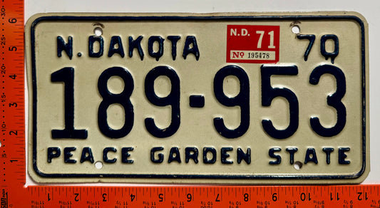 1971 North Dakota #189-953 Passenger License Plate