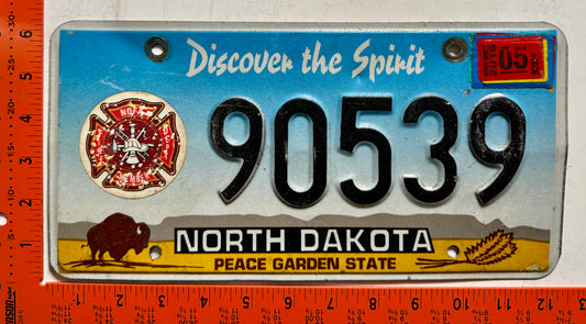 2016 North Dakota #90539 Firefighter License Plate