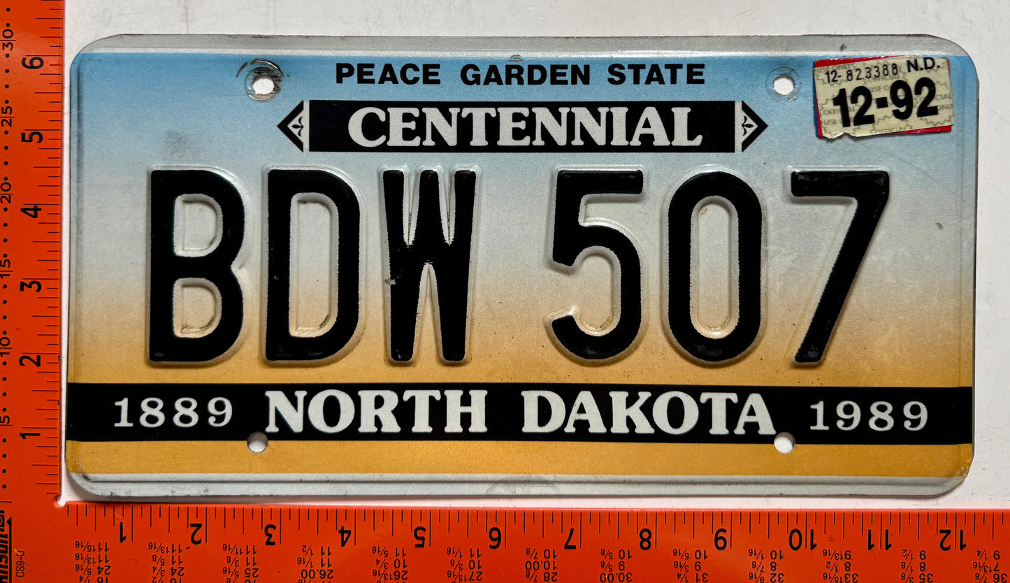 1992 North Dakota #BDW 507 Passenger License Plate