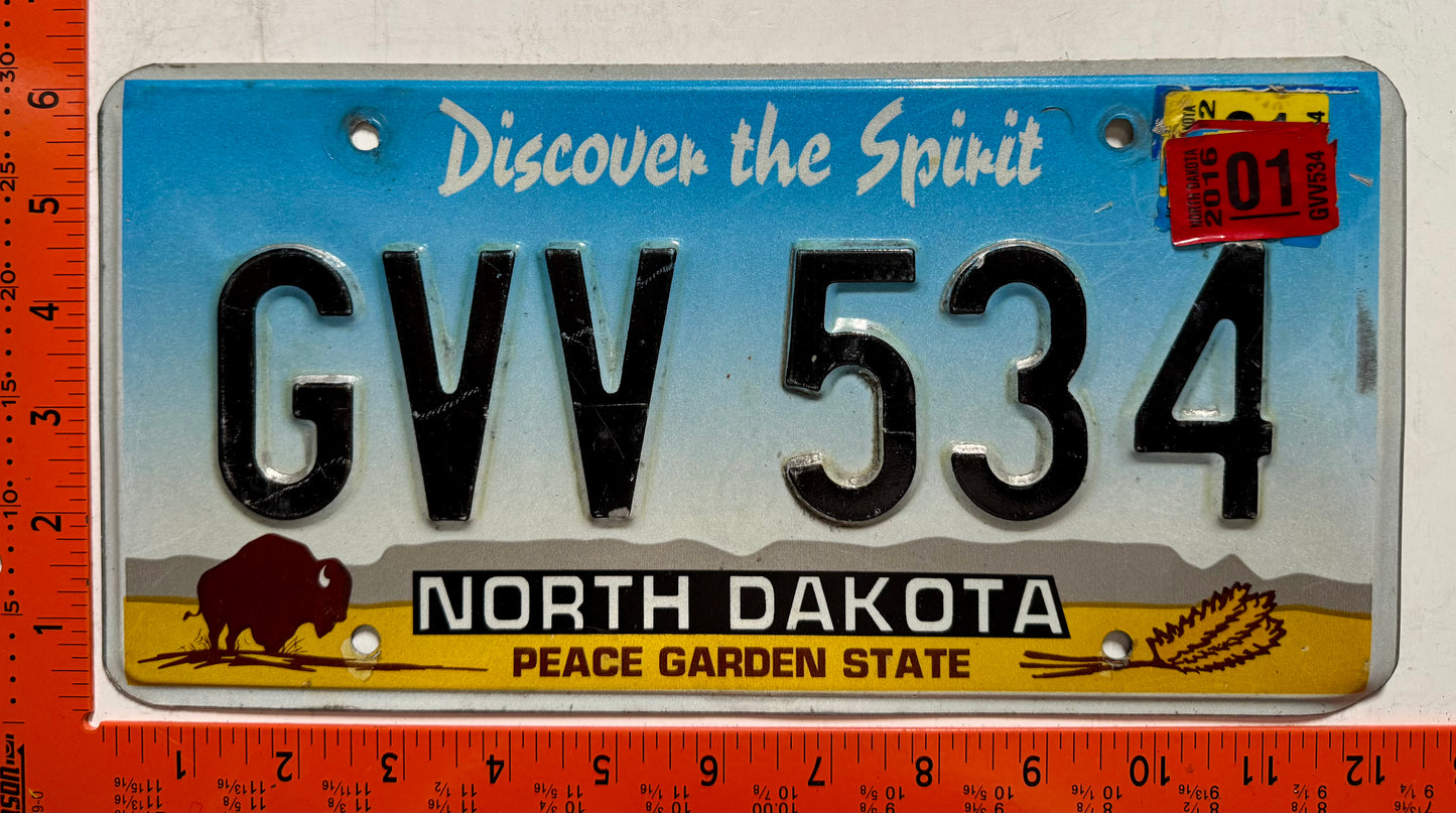 2016 North Dakota #GVV 534 Passenger License Plate