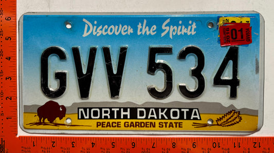 2016 North Dakota #GVV 534 Passenger License Plate