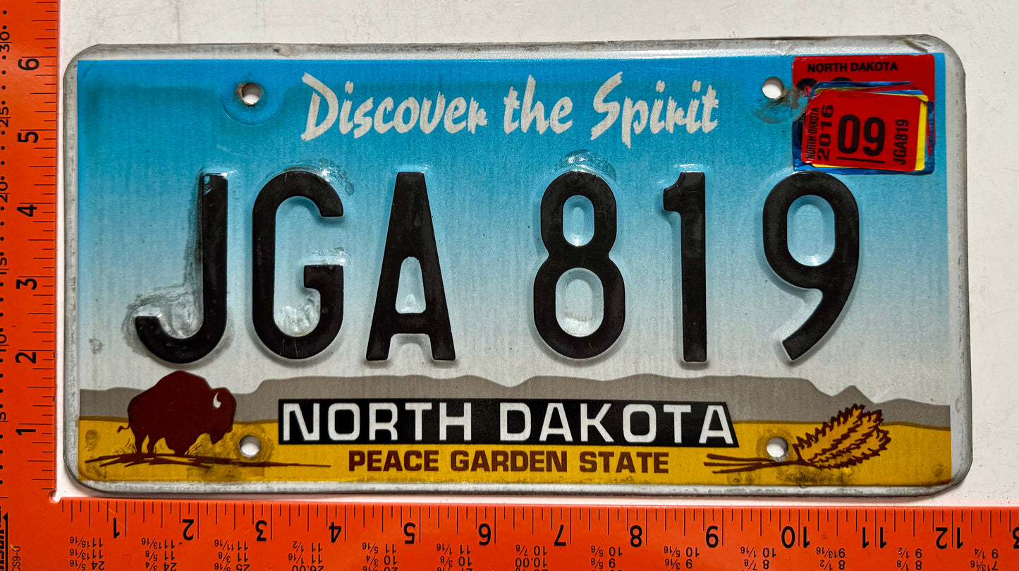 2016 North Dakota #JGA 819 Passenger License Plate