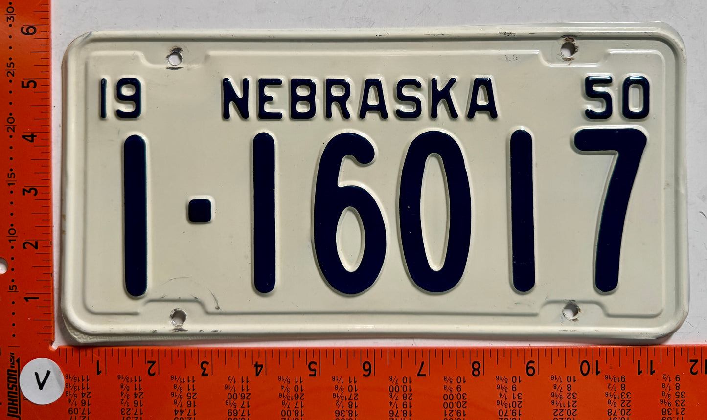 1950 Nebraska #1-16017 Passenger License Plate
