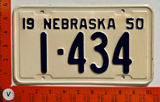 1950 Nebraska #1-434 Passenger License Plate