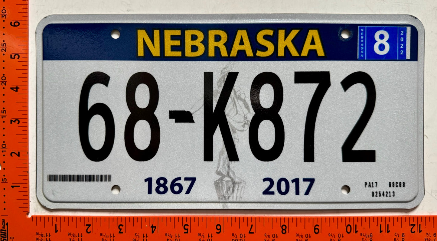 2022 Nebraska #68-K872 Passenger License Plate