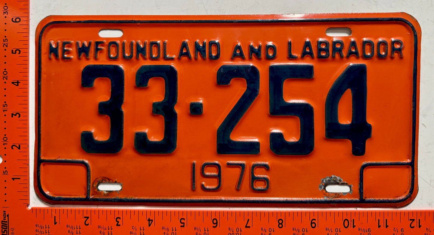 1976 Newfoundland #33-254 Passenger License Plate