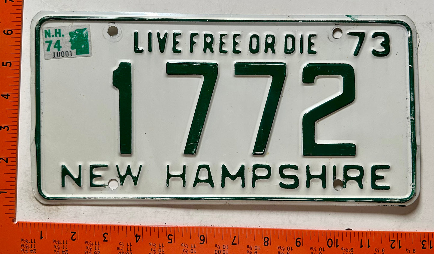 1974 New Hampshire #1772 Passenger License Plate