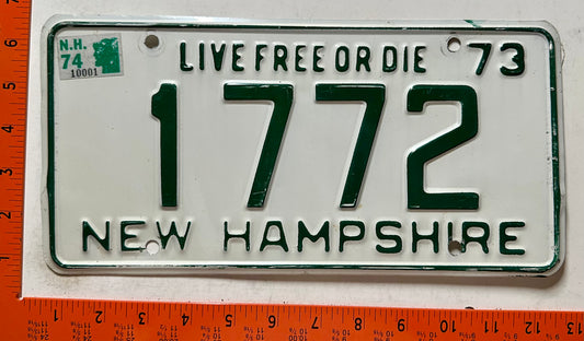 1974 New Hampshire #1772 Passenger License Plate