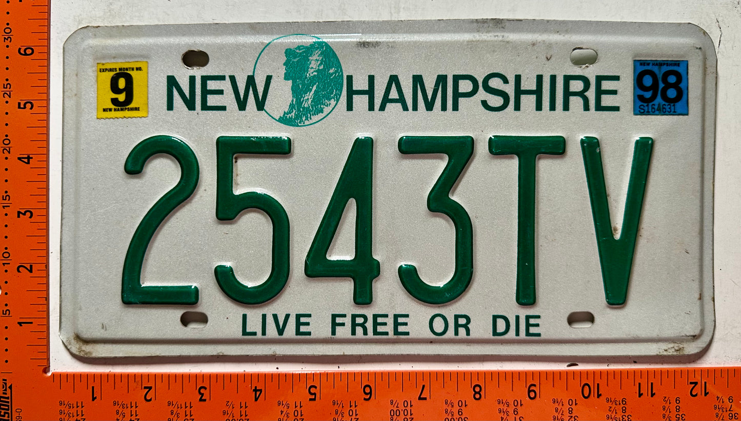 1998 New Hampshire #2543TV Trailer License Plate