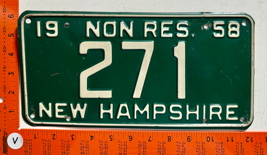 1958 New Hampshire #271 Non-Resident License Plate