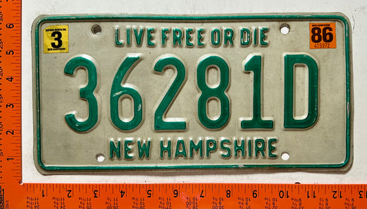 1986 New Hampshire #36281D Passenger License Plate