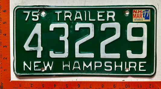 1977 New Hampshire #43229 Trailer License Plate