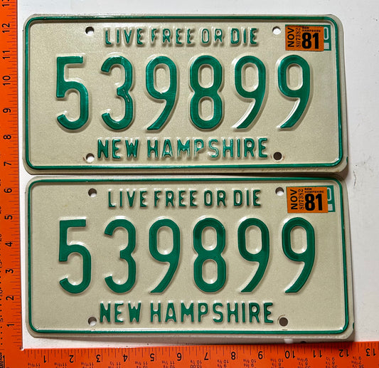 1981 New Hampshire #539899 Passenger License Plate (Pair)