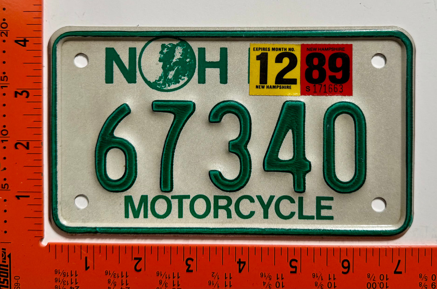 1989 New Hampshire #67340 Motorcycle License Plate