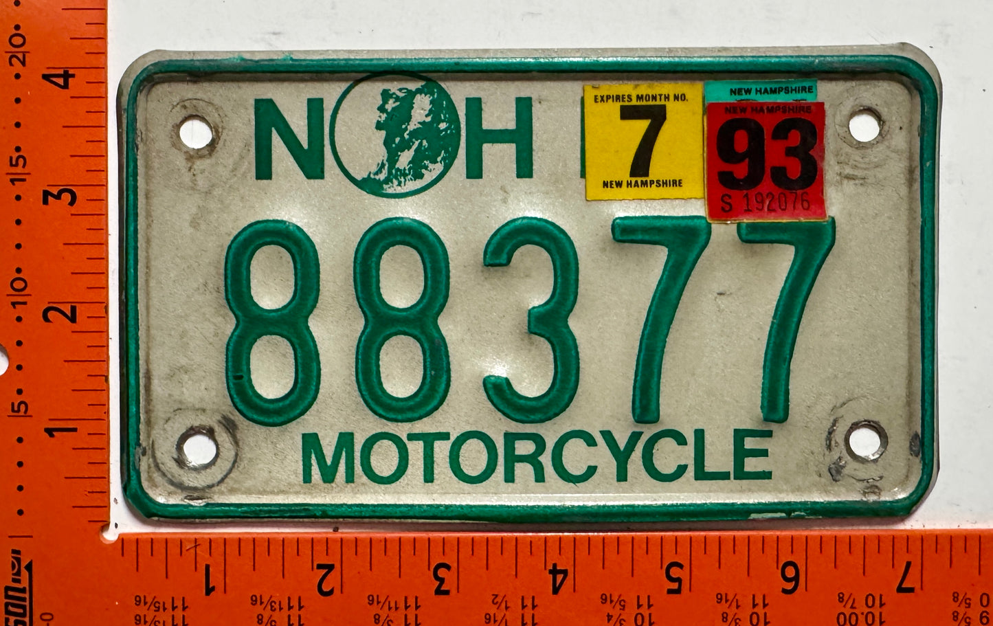 1993 New Hampshire #88377 Motorcycle License Plate