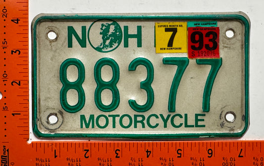 1993 New Hampshire #88377 Motorcycle License Plate