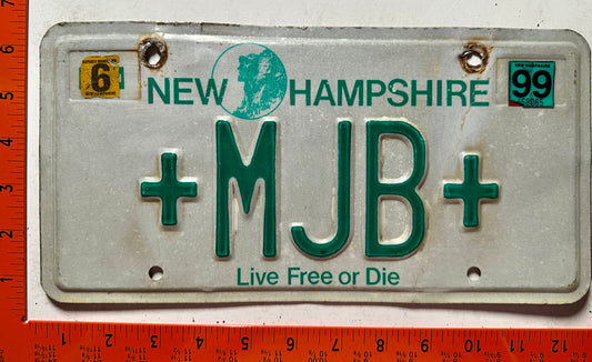 1999 New Hampshire #+MJB+ Passenger Vanity License Plate