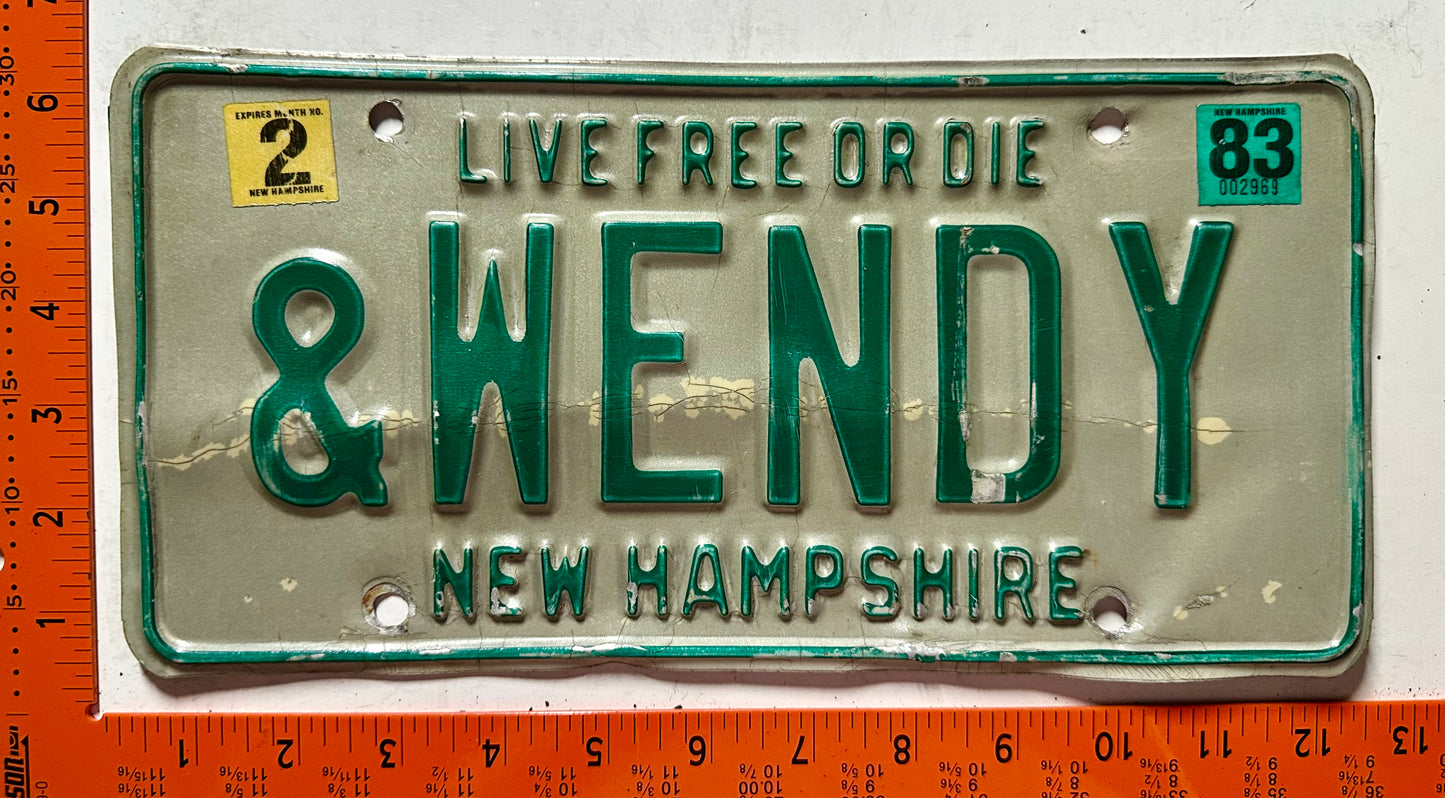 1983 New Hampshire #&WENDY Passenger Vanity License Plate