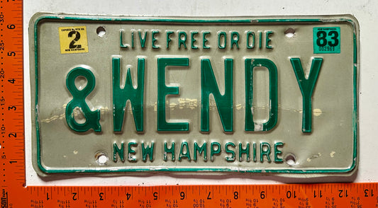 1983 New Hampshire #&WENDY Passenger Vanity License Plate