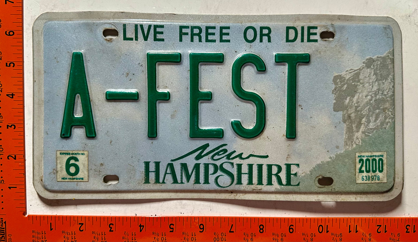 2000 New Hampshire #A-FEST Passenger Vanity License Plate