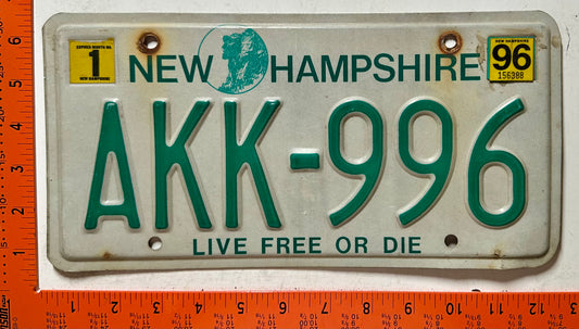 1996 New Hampshire #AKK-996 Passenger License Plate