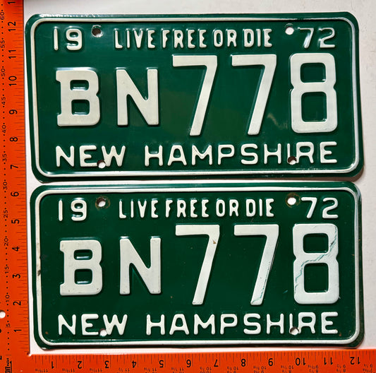1972 New Hampshire #BN778 Passenger License Plate (Pair)