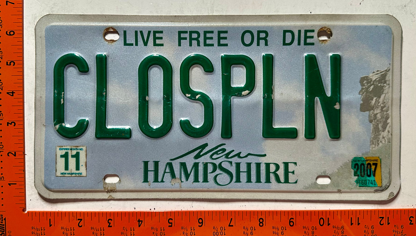 2007 New Hampshire #CLOSPLN Passenger Vanity License Plate