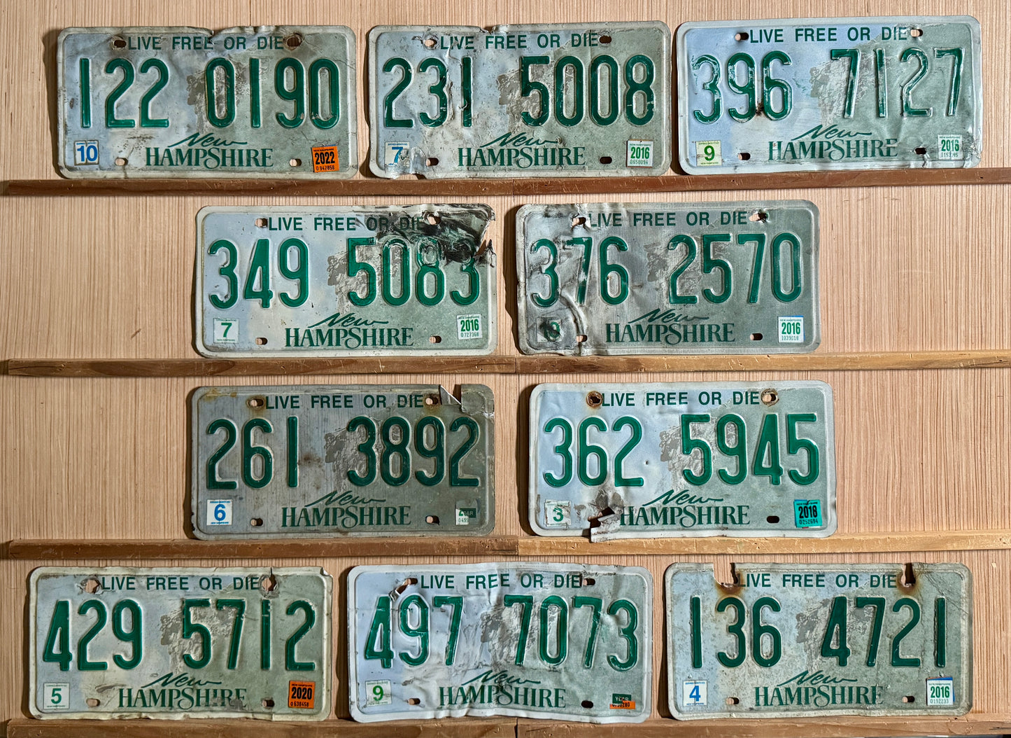Group of 10 New Hampshire Passenger License Plates (Crafter)