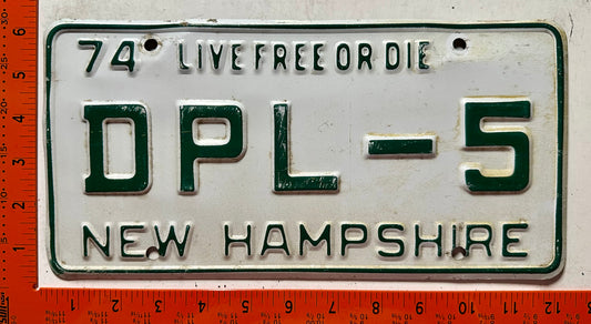 1974 New Hampshire #DPL-5 Passenger Vanity License Plate