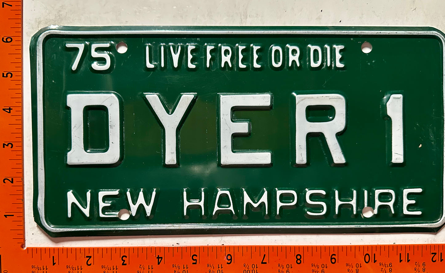 1975 New Hampshire #DYER1 Passenger Vanity License Plate