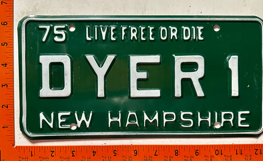 1975 New Hampshire #DYER1 Passenger Vanity License Plate