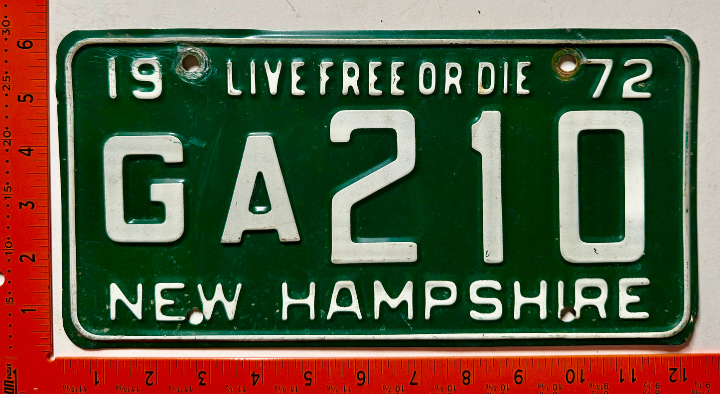 1972 New Hampshire #GA210 Passenger License Plate