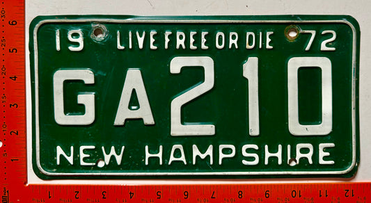 1972 New Hampshire #GA210 Passenger License Plate