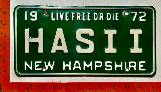 1972 New Hampshire #HASII Passenger Vanity License Plate