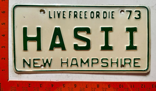 1973 New Hampshire #HASII Passenger Vanity License Plate
