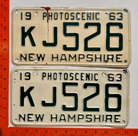 1963 New Hampshire #KJ526 Passenger License Plate Pair