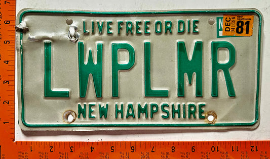 1981 New Hampshire #LWPLMR Passenger Vanity License Plate