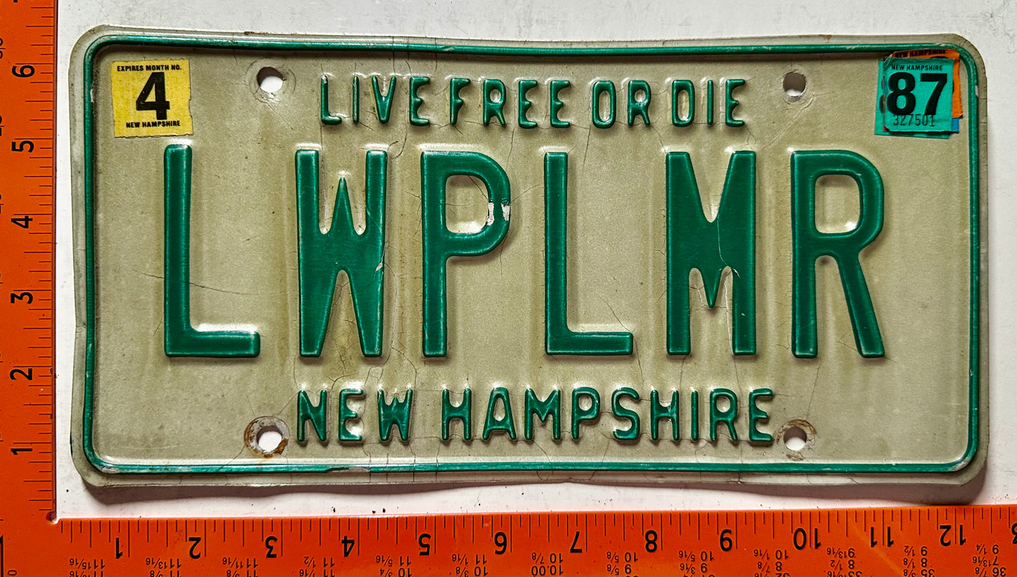 1987 New Hampshire #LWPLMR Passenger Vanity License Plate