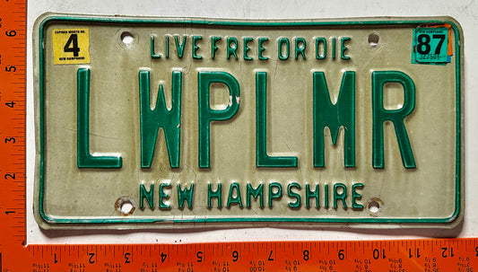 1987 New Hampshire #LWPLMR Passenger Vanity License Plate
