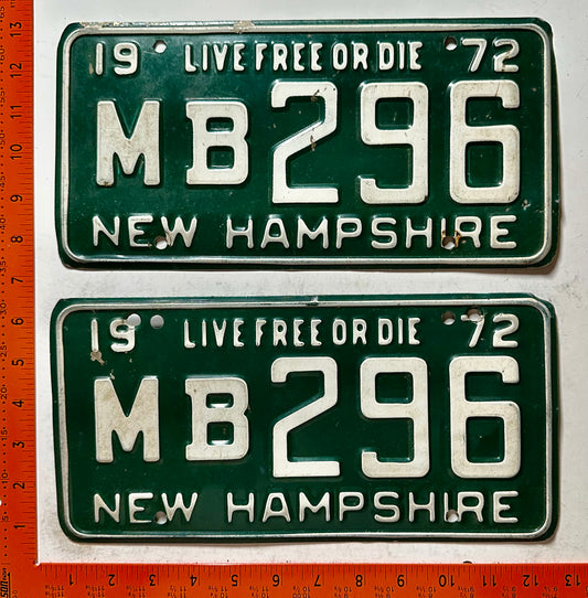 1972 New Hampshire #MB296 Passenger License Plate (Pair)