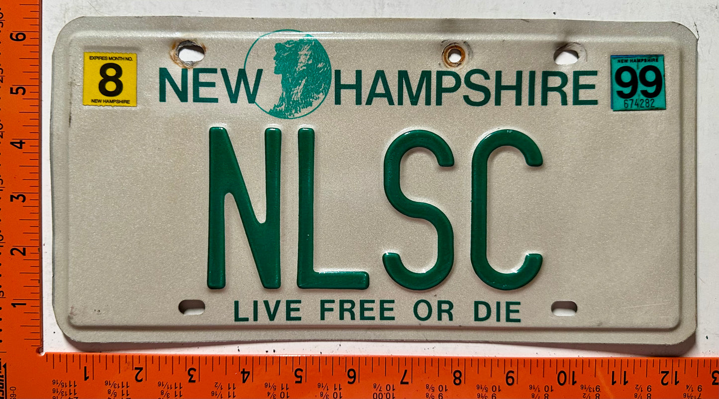 1999 New Hampshire #NLSC Passenger Vanity License Plate