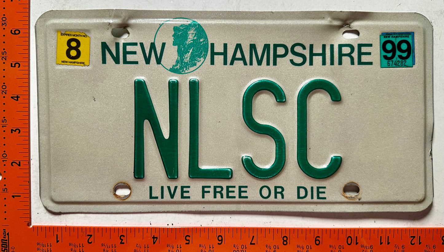 1999 New Hampshire #NLSC Passenger Vanity License Plate