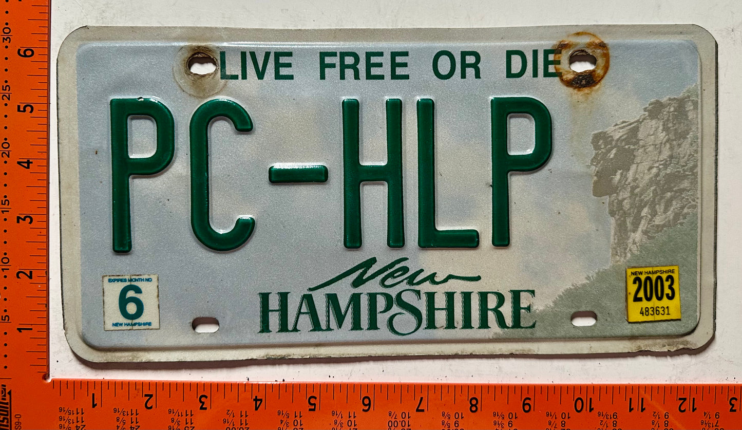 2003 New Hampshire #PC-HLP Passenger Vanity License Plate