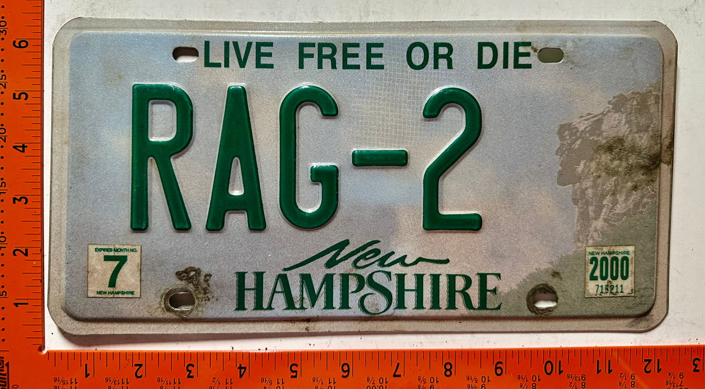 2000 New Hampshire #RAG-2 Passenger Vanity License Plate