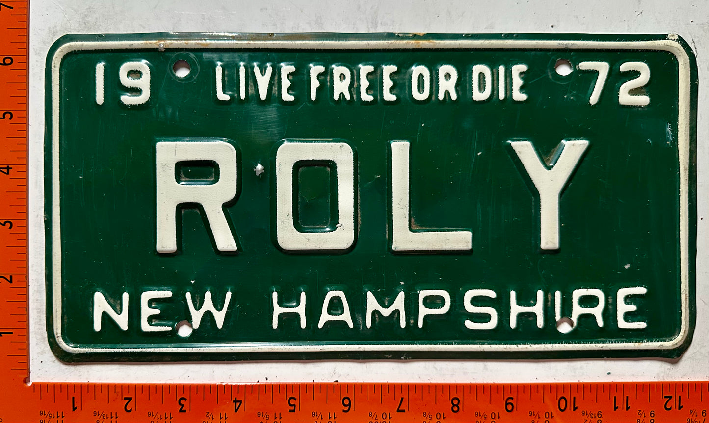 1972 New Hampshire #ROLY Passenger Vanity License Plate