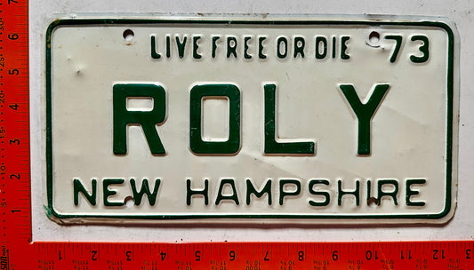 1973 New Hampshire #ROLY Passenger Vanity License Plate