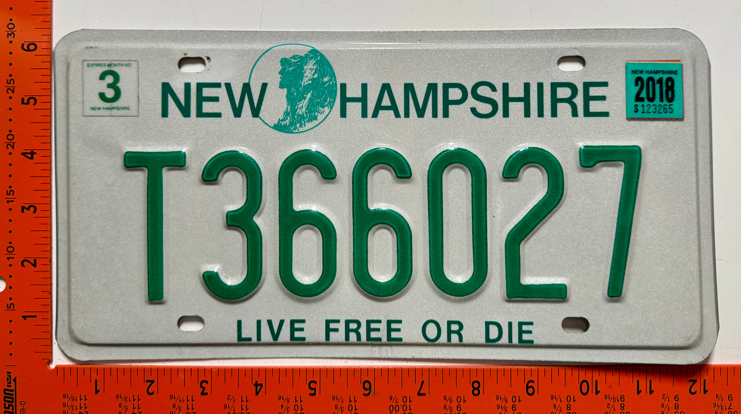 2018 New Hampshire #T366027 Trailer License Plate