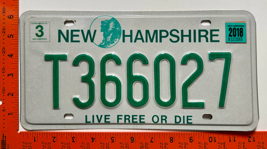 2018 New Hampshire #T366027 Trailer License Plate