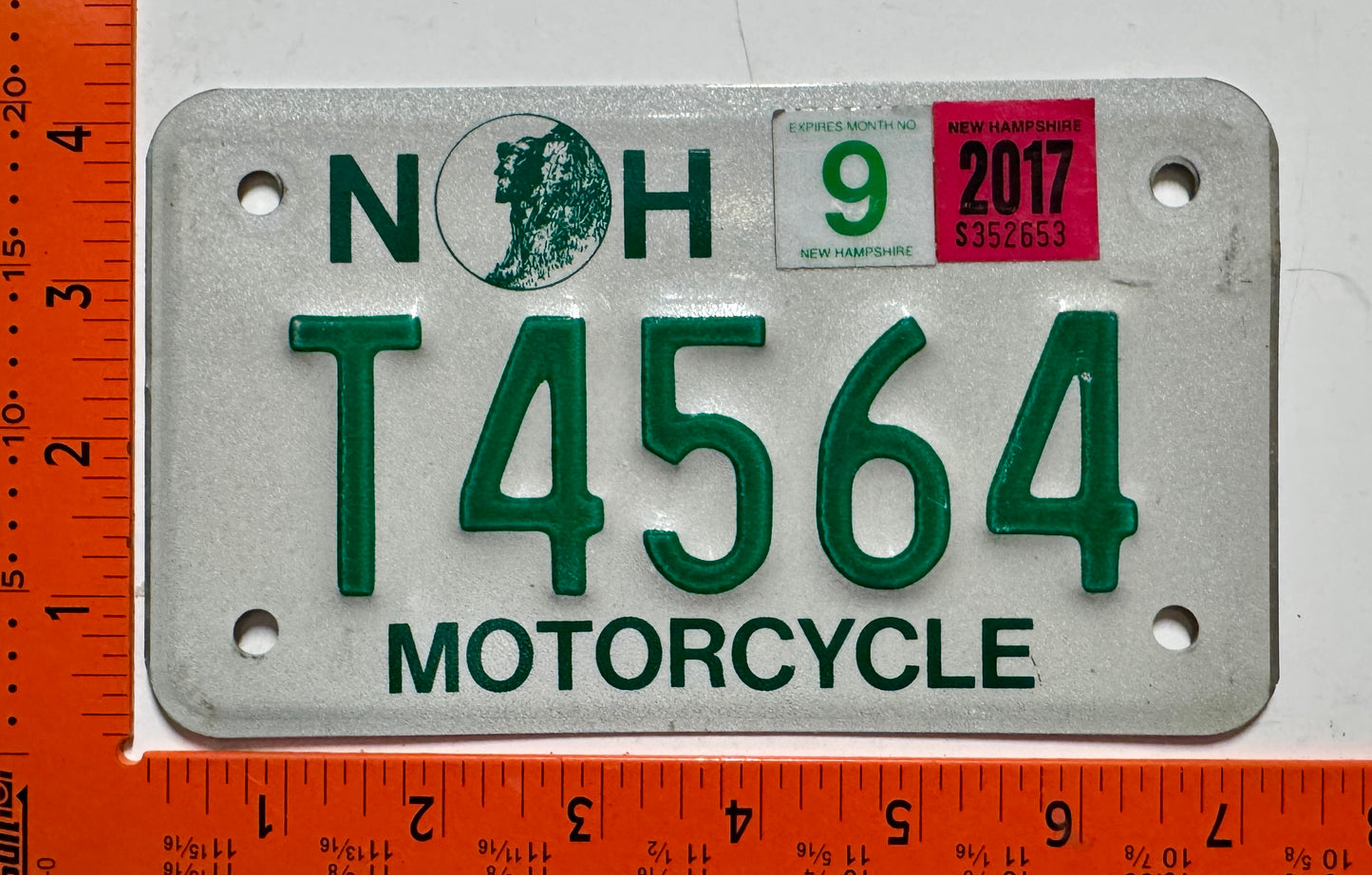 2017 New Hampshire #T4564 Motorcycle License Plate