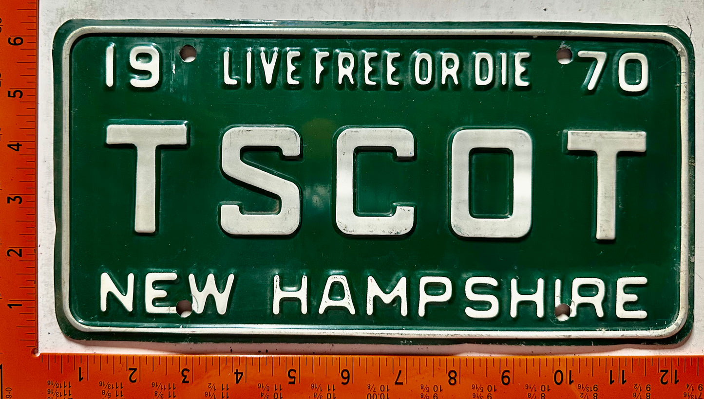 1970 New Hampshire #TSCOT Passenger Vanity License Plate